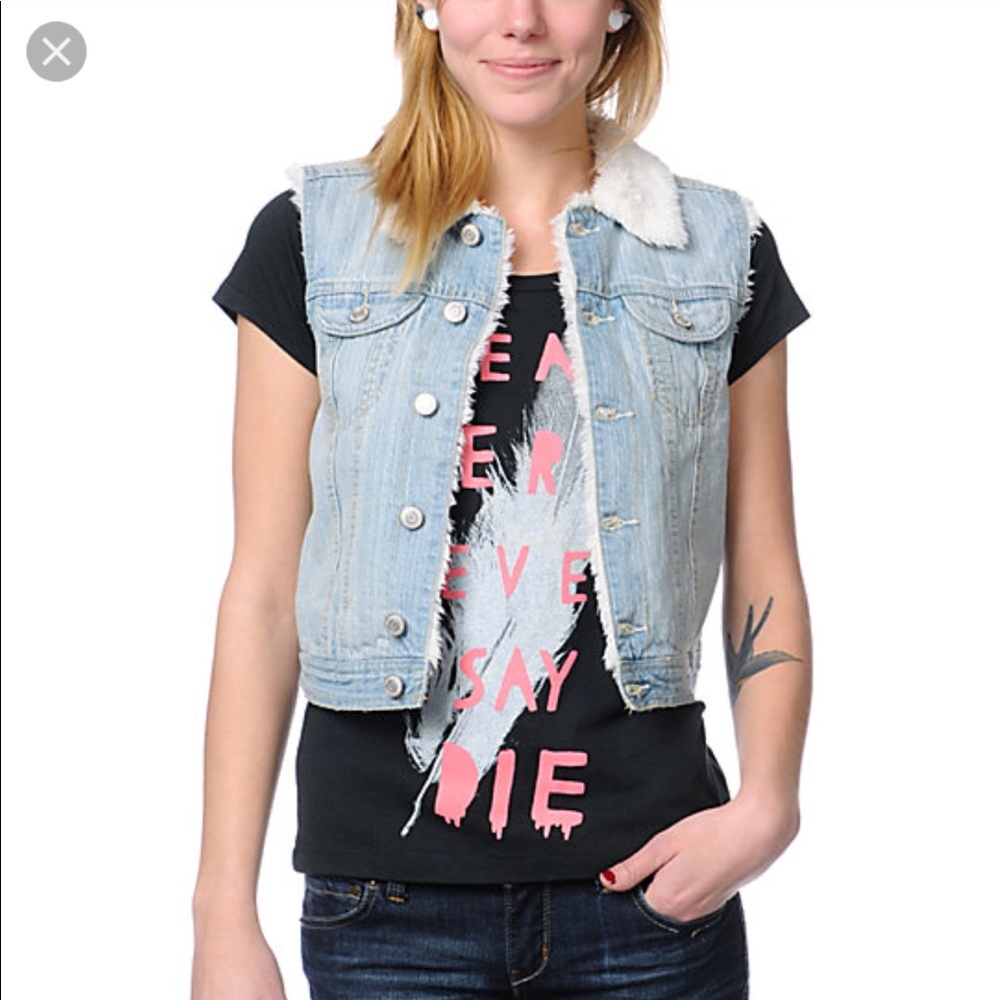 THREAD AND SUPPLY Sherpa Fleece Lined Denim Vest